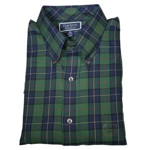 Club Room Men's Regular-Fit Plaid Dress Shirt navy/green 16 32-33 $60